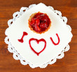 Sweet cake with strawberry and sauce
