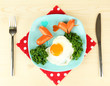 Photo: Sausages in form of hearts, scrambled eggs and parsley, Sausages in form of hearts, scrambled eggs and parsley,
