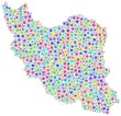 Decorative map of Iran in a mosaic of harlequin bubbles