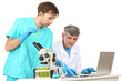 Physician and assayer during research isolated on white