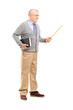 Full length portrait of a male teacher holding a wand and a book