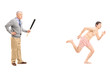 Angry man chasing a naked man