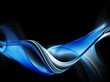 Illustration: Abstract bright blue waves on black background Abstract bright blue waves on black background