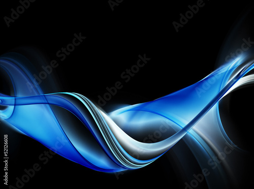 Illustration: Abstract bright blue waves on black background Abstract bright blue waves on black background