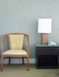 chair and table lamp in bedroom