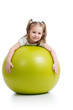 Kid girl having fun with  gymnastic ball isolated