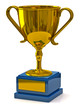 Gold cup of the winner on white background