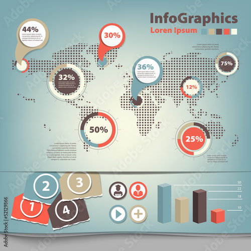 Vector: set infographic with map of world set infographic with map of world