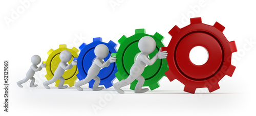 Illustration: 3d small people - team with gears 3d small people - team with gears