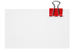 Blank white card with red clip on white background