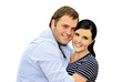 Beautiful happy young couple on white background