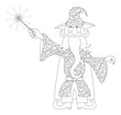 Wizard with magic wand, outline