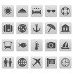 Travel icons on gray squares