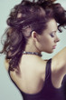 close-up of girl with fashion hairstyle moving blur effect