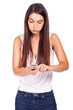 young beautiful woman, irritated by the phone
