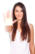 beautiful young woman with post it in the hand