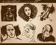 Vector: people faces caricature sketch drawings set people faces caricature sketch drawings set