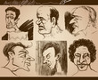 Vector: people faces caricature drawings set people faces caricature drawings set