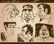 Vector: people faces cartoon sketch drawings set people faces cartoon sketch drawings set