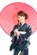 Beautiful japanese kimono woman isolated on white background