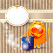 Sweet kitten and gift, custom background