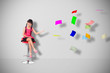 Photo: Little asian girl with a lot of flying papers Little asian girl with a lot of flying papers