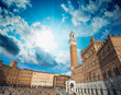 Wonderful wideangle view of Piazza del Campo in Siena, Italy