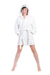 woman in bathrobe full portrait isolated on white