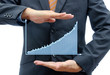 Business people hold graph isolated on white.