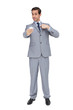 Serious businessman showing his business card