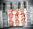 Photo: Pegs hanging pictures showing woman gesturing Pegs hanging pictures showing woman gesturing