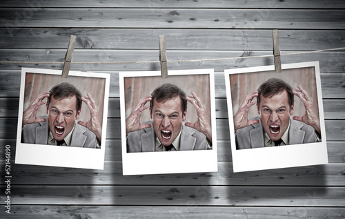 Photo: Three instant photos of an angry businessman Three instant photos of an angry businessman