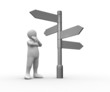 Illustration: Confused white human representation looking at blank roadsign Confused white human representation looking at blank roadsign