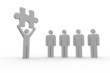 Illustration: Human figure holding jigsaw piece next to line of human forms Human figure holding jigsaw piece next to line of human forms