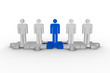 Meshed jigsaw pieces with human figures standing in line