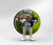Illustration: Human form holding a jigsaw puzzle with part of the world inside Human form holding a jigsaw puzzle with part of the world inside
