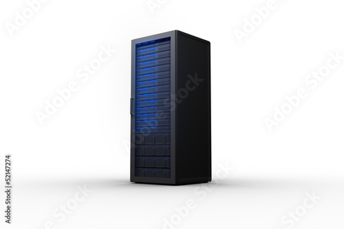 Illustration: Rack of servers with blue lights Rack of servers with blue lights