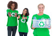 Smiling activist holding recycling box