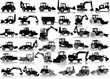Vecteur : Set of 35 silhouettes of a tractors of road service Set of 35 silhouettes of a tractors of road service