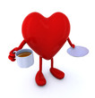 Illustration: heart with arms and legs and cup of coffee heart with arms and legs and cup of coffee