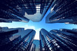 Business towers with fisheye lens effect.