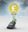 money concept with pound coin in sky flare