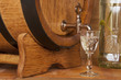 glass of vodka and barrel