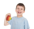 boy with apple on white