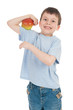 boy with apple on white
