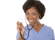 nurse using stethoscope