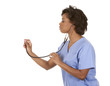 nurse using stethoscope