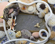 Photo: Sea border with rope and stones Sea border with rope and stones
