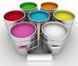 Illustration: open buckets with a paint and rollers open buckets with a paint and rollers