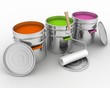 open buckets with a paint and rollers